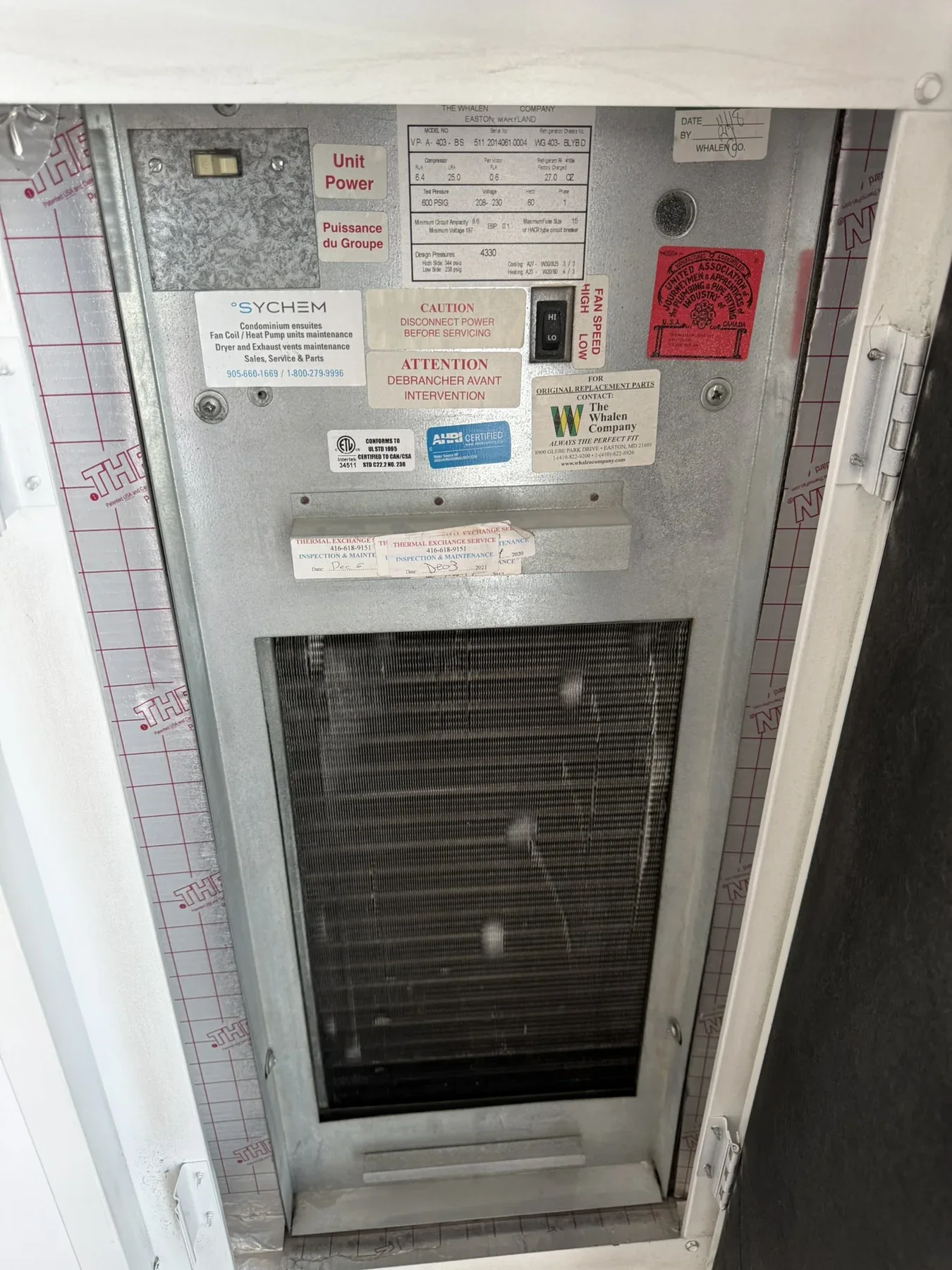 High-rise fan-coil equipment during a service visit