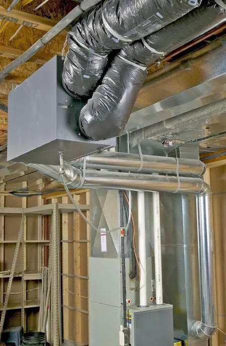 Lifebreath residential HRV unit installed with ventilation ductwork